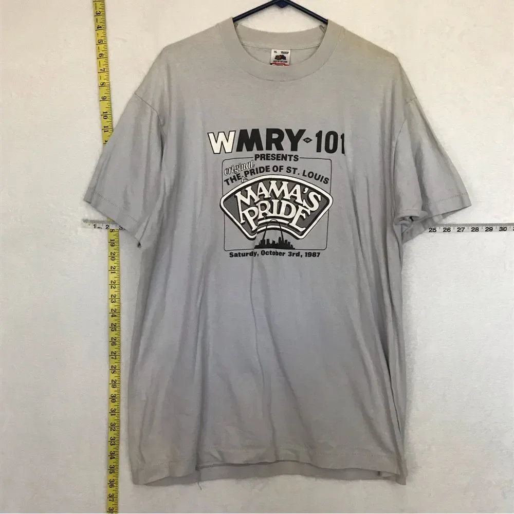 Original Vintage WMRY 101 Mama's Pride Gray Tshirt Tee Sz XL 80s 1987 St Louis